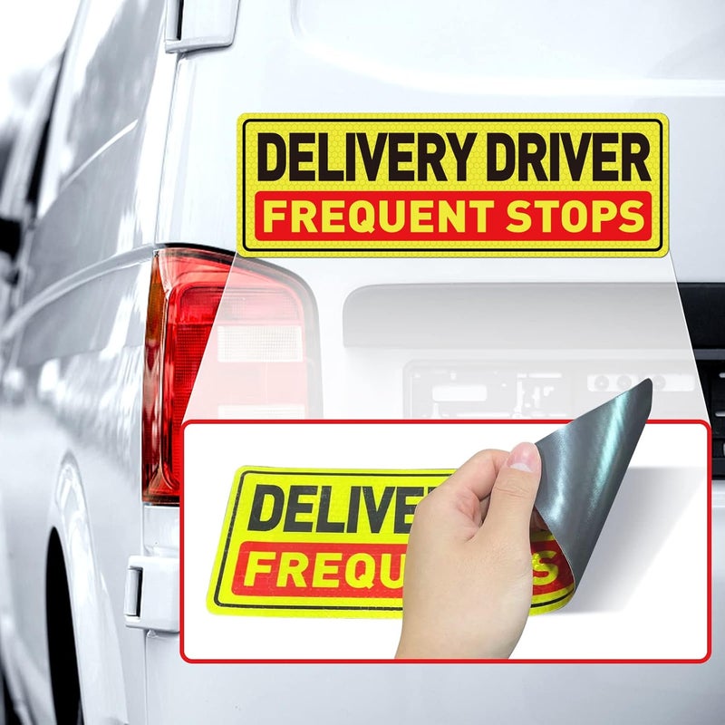 YIKIADA Delivery Driver Car Magnet 12 × 4 Inches Reflective Frequent Stops Magnetic Sticker Warning Safety Sign for Vehicle Truck 4 Pack - Image 2